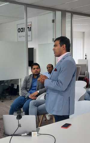 Hari – the Aarini CTO – giving speach in Aarini office